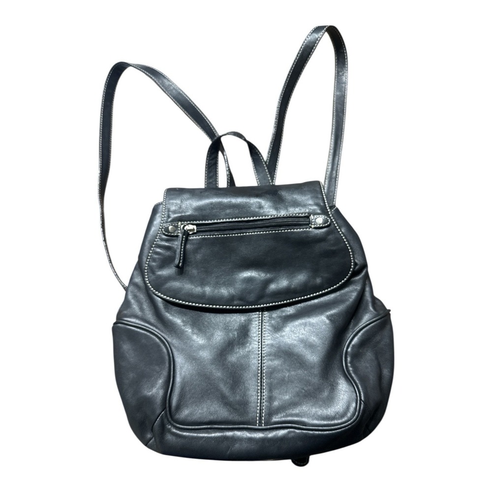 Vintage/ Y2K Tiagnello Genuine Leather Flap black Backpack Bag
